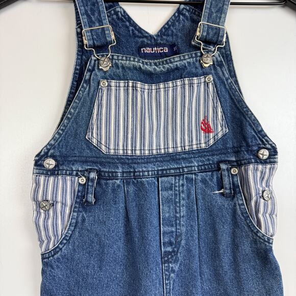 Vintage Nautica 90s Stripe Denim Overalls Blúe Boys - 3T 3 - Picture 2 of 7